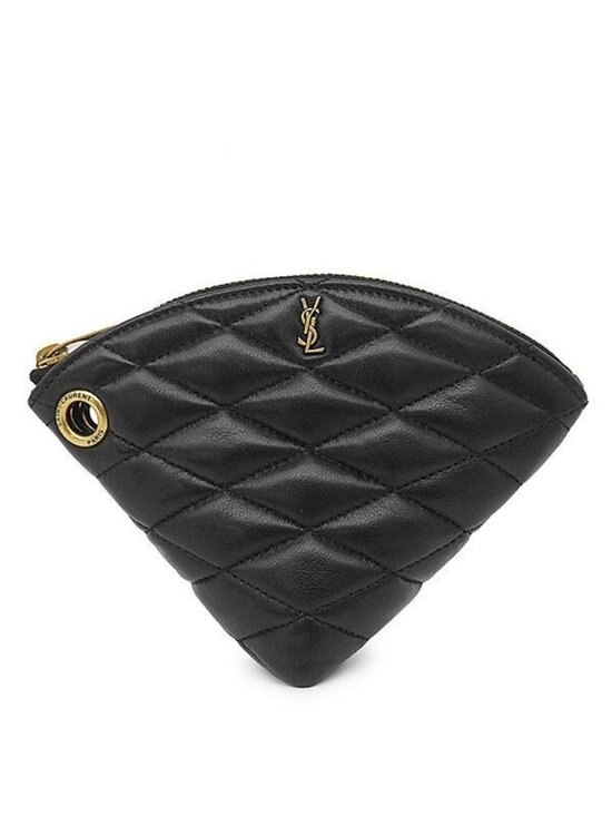 Yves Saint Laurent Handbags - Saint Laurent Coin Case Triangle Lambskin Black Gold Purse